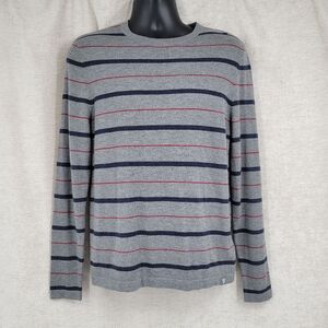 The North Face Gray Striped Crewneck Sweater Merino Wool Blend Men's Medium